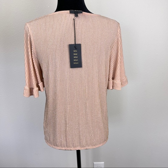 NWT Anthro W5 blush pink sparkly ruffle sleeve top - Picture 4 of 11